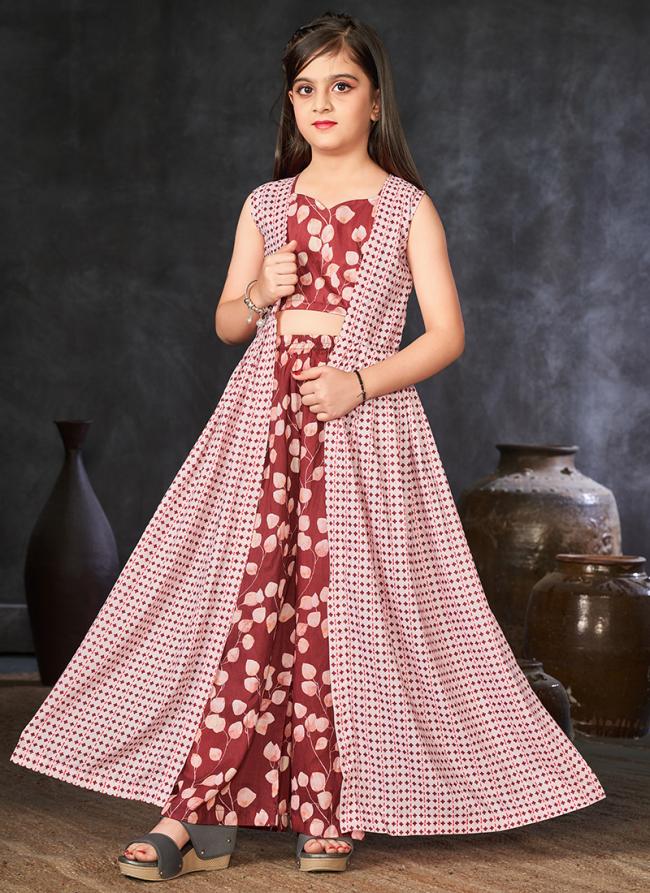 Heavy Muslin Brown Festival Wear Printed Readymade Kids Indo Western